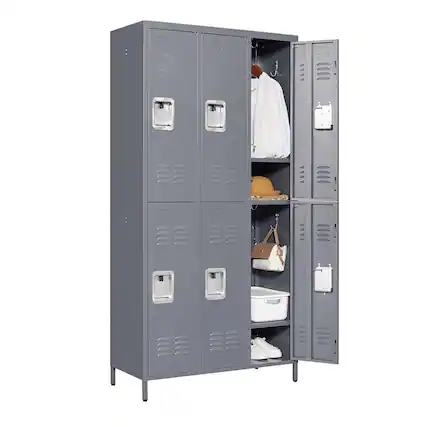 Front. Boyel Living - 6-Door 72"H Metal Storage Locker Cabinet with Lock, Gray Employee Lockers for Gym/Office - Grey.