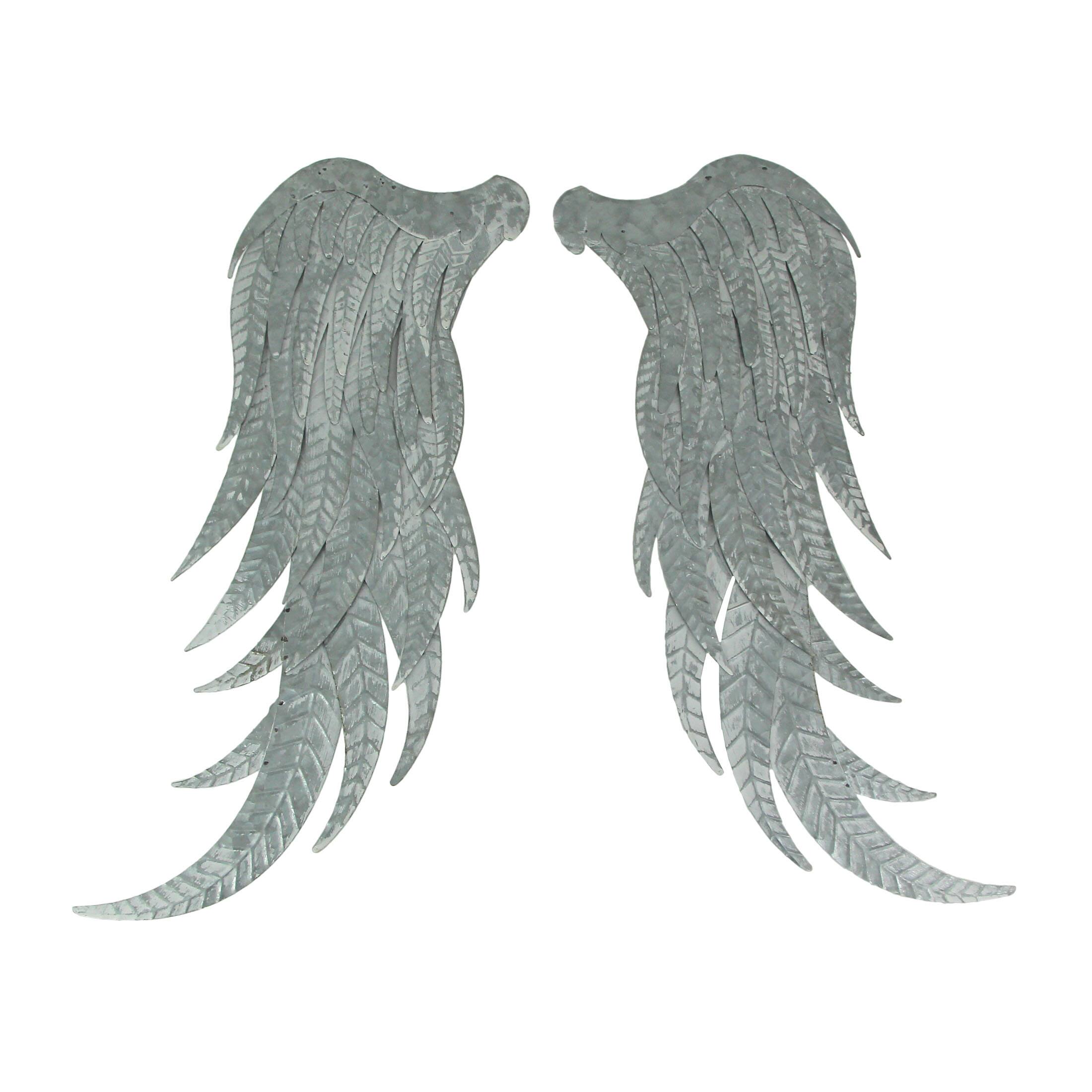 Front. Zeckos - Pair of 2 Galvanized Metal Angel Wings Wall Art Indoor Outdoor Rustic Home Decor - Silver.