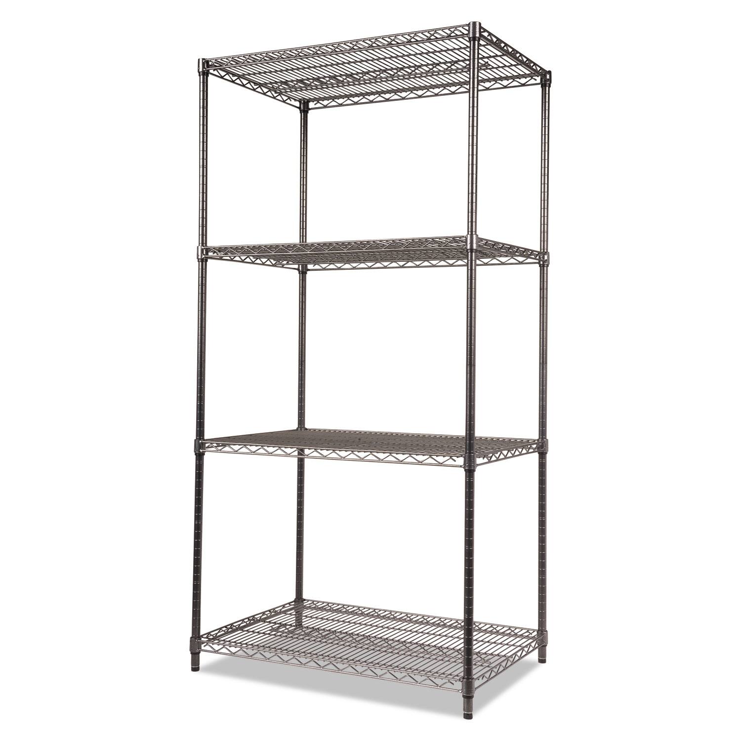 Left. Alera - Wire Shelving Starter Kit, Four-Shelf, 36w X 24d X 72h, Black Anthracite - Black Anthracite.