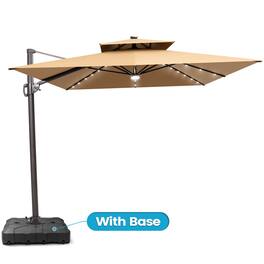 Crestlive Products - 9x11ft Aluminum Double Top Crank Cantilever Patio Umbrella with Lights with Base - Brown