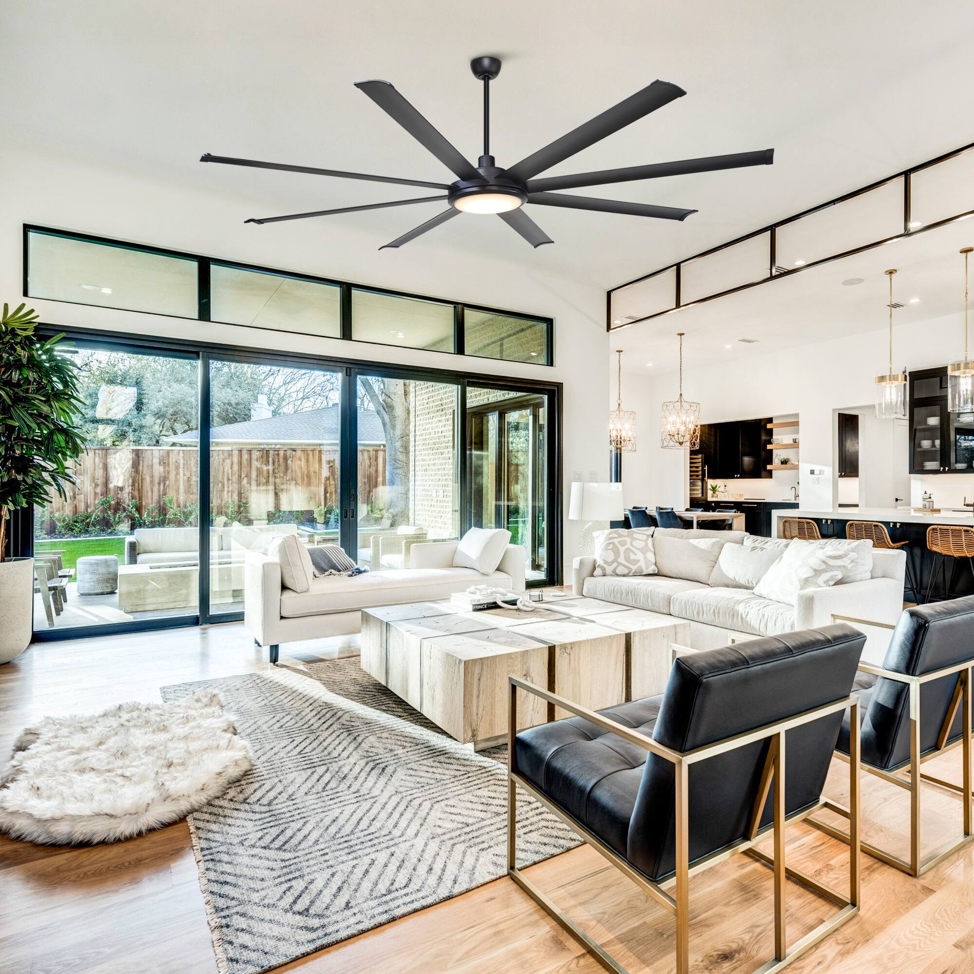 Alt View 1. Parrot Uncle - 75-inch Black Industrial Extra Large Commercial HVLS LED Ceiling Fan with 8 Aluminum Blades and Remote Control - Black.