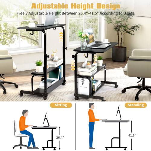 Adjustable Height Design  
Freely Adjustable Height Between 26.4" - 41.5" According to Usage  

Sitting: 26.4"  
Standing: 41.5"