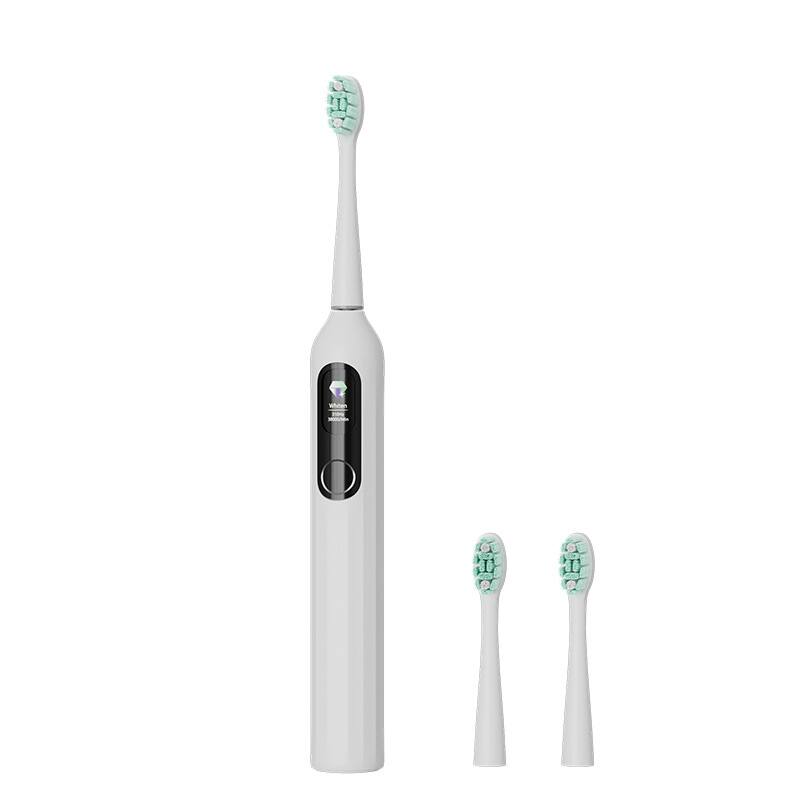 Front. Cluzine - Electric Toothbrush with LCD Screen Smart Soft Bristles IPX7 Waterproof 5 Modes Sonic Cleaning White - White.