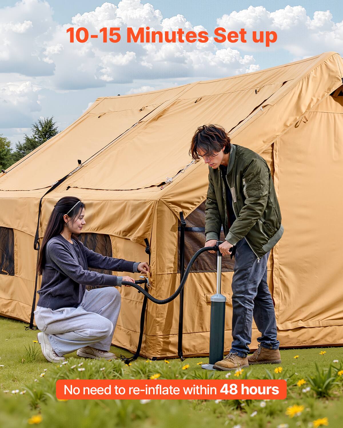 10-15 Minutes Set up
No need to re-inflate within 48 hours