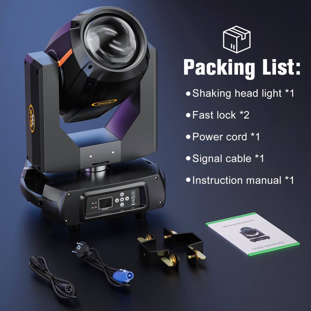 Packing List:
- Shaking head light *1
- Fast lock *2
- Power cord *1
- Signal cable *1
- Instruction manual *1