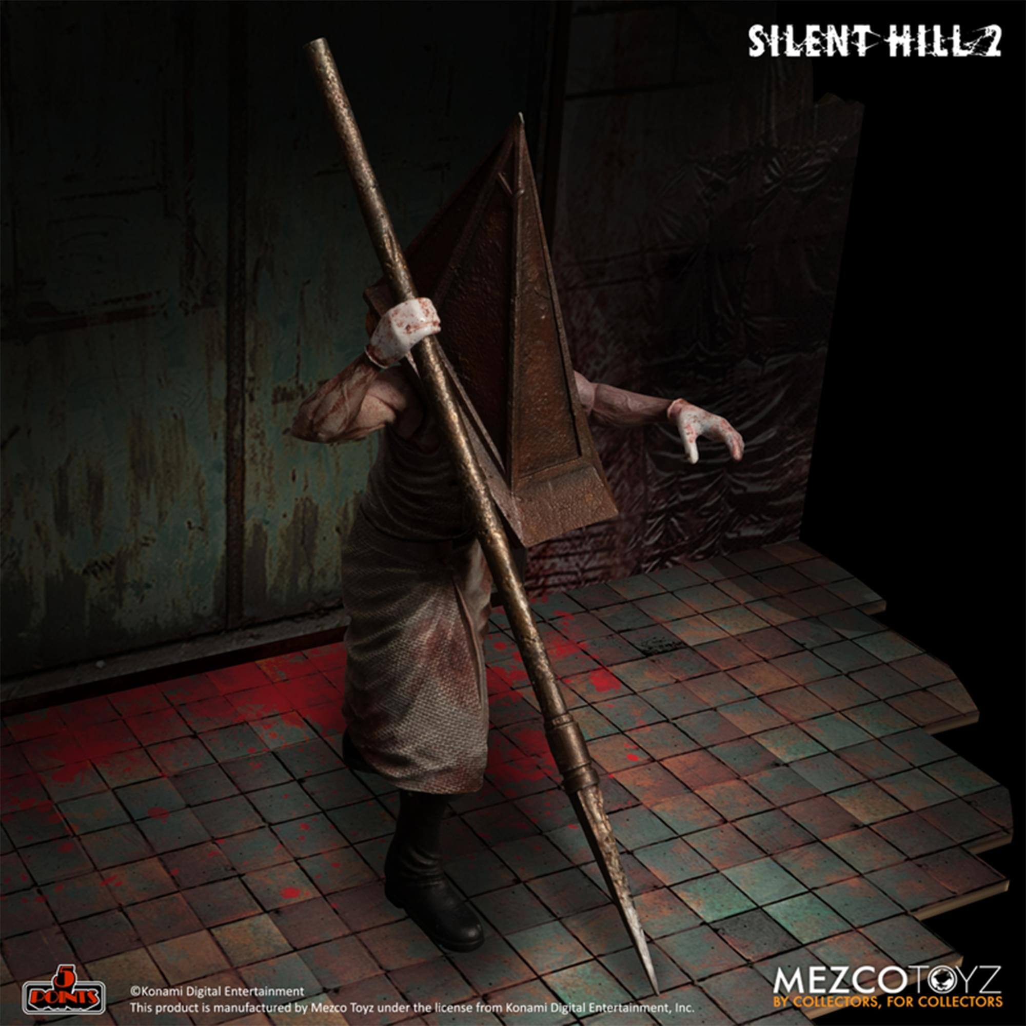 SILENT HILL 2  
Konami Digital Entertainment  

This product is manufactured by Mezco Toyz under the license from Konami Digital Entertainment, Inc.  

MEZCOTOYZ  
BY COLLECTORS, FOR COLLECTORS