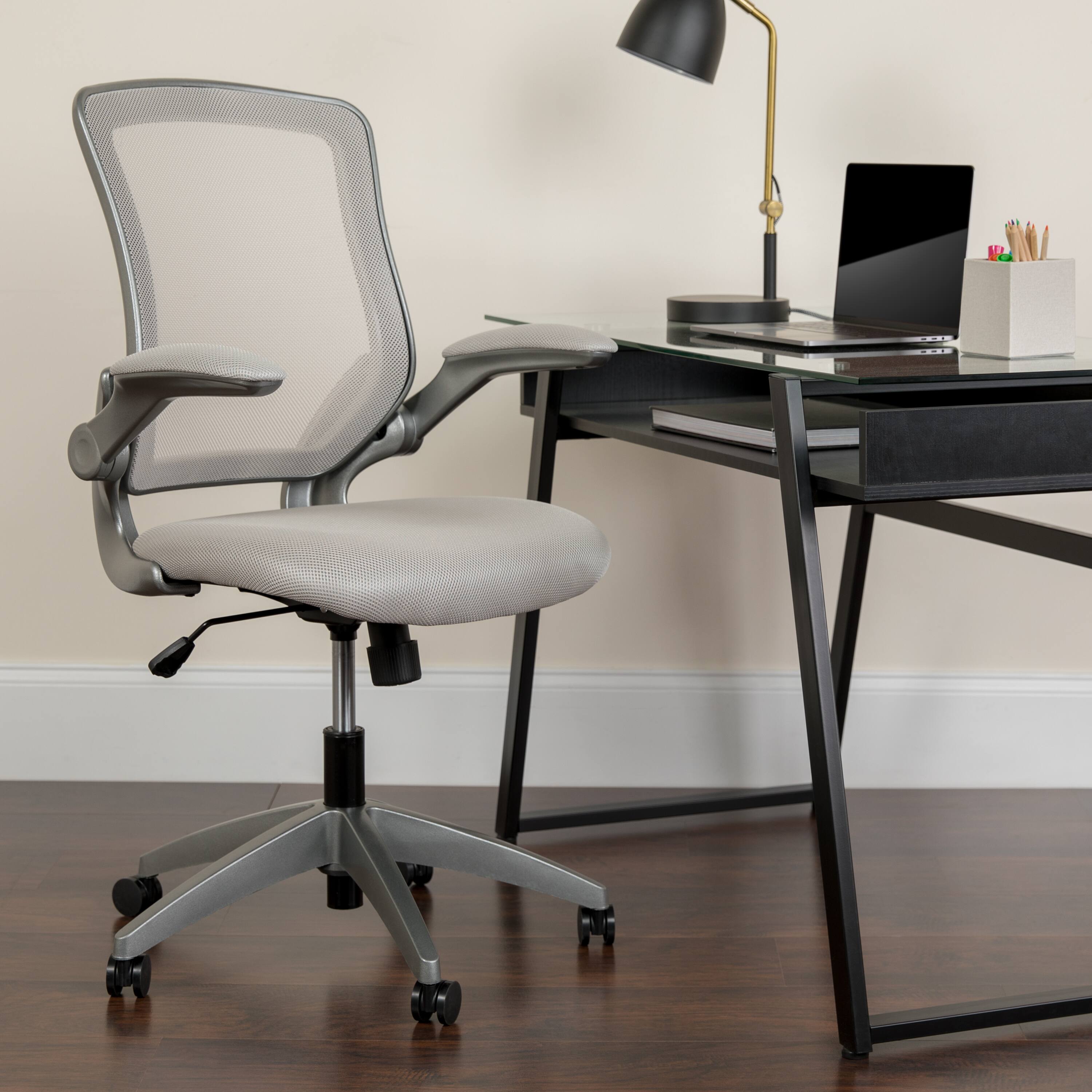 Alt View 1. Emma + Oliver - Mid-Back Mesh Swivel Ergonomic Task Office Chair with Gray Frame & Flip-Up Arms - Gray.