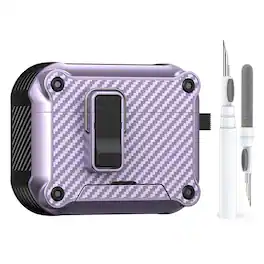 Dteck - Rugged Case for Airpods 4 (2024) Heavy Duty Drop Protective Magnetic Lock Cover With Keychain + Clean Kit Pen - Purple