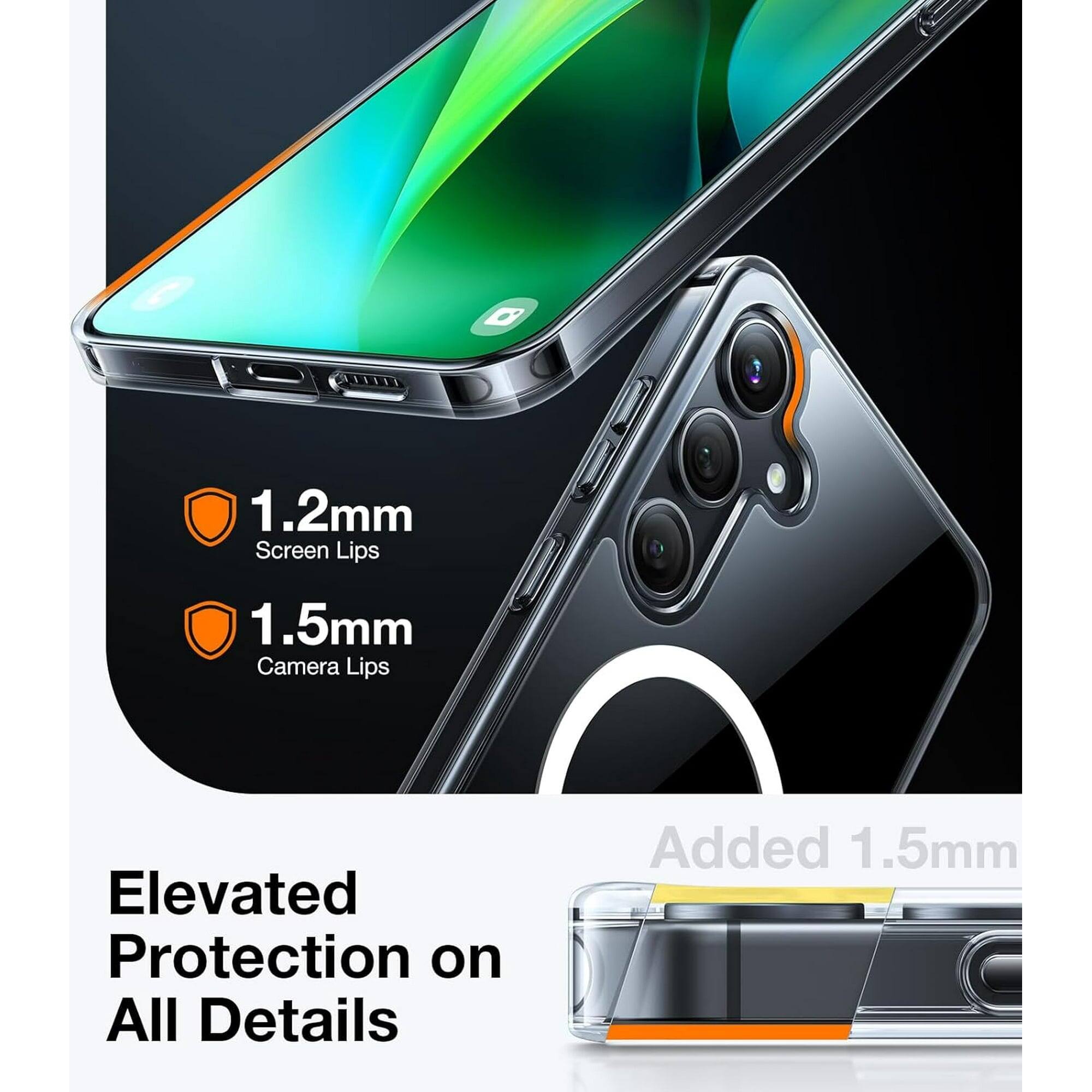 1.2mm Screen Lips  
1.5mm Camera Lips  

Elevated Protection on All Details  

Added 1.5mm