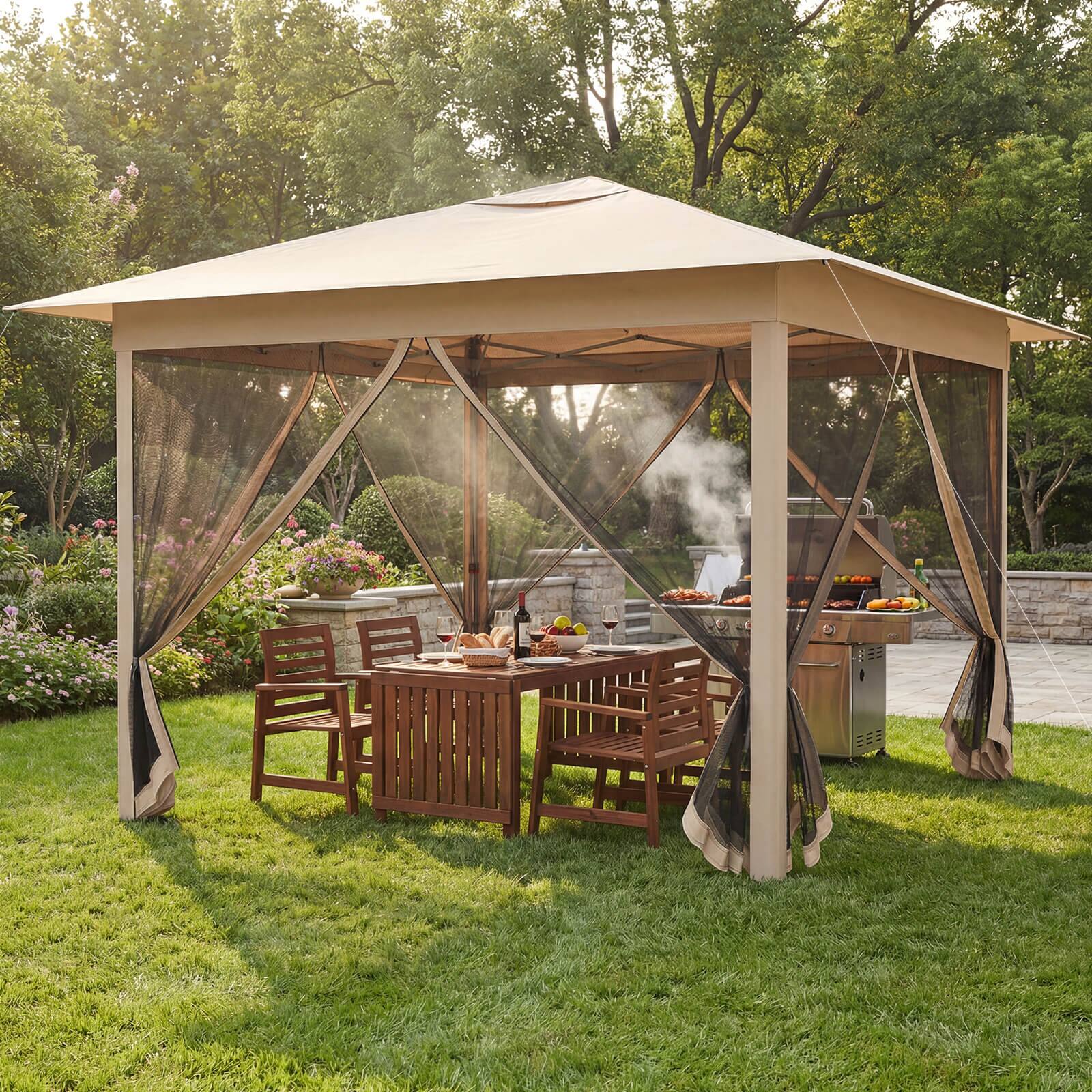 Alt View 1. Costway - Costway 11.5 X 11.5 FT Easy Pop-up Canopy with Mesh Screen Netting, Air Vent, 4 Doors, Bag - Brown.