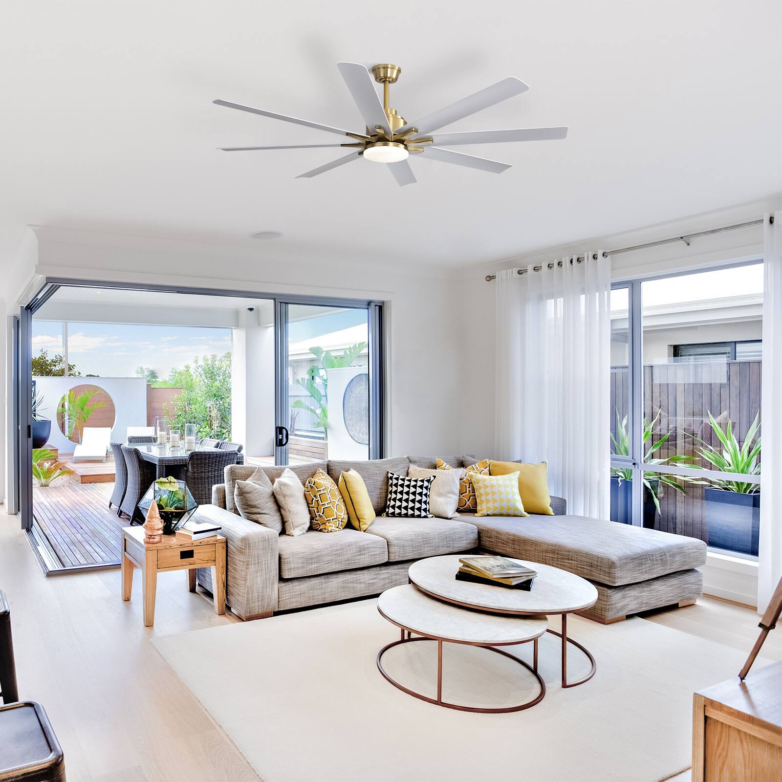 Alt View 7. Sofucor - Sofucor Smart APP 8 Arm Fan 66'' Ceiling Fan with LED Light Kit & Remote Control Extra Large Farmhouse Ceiling Fan - Gold White.