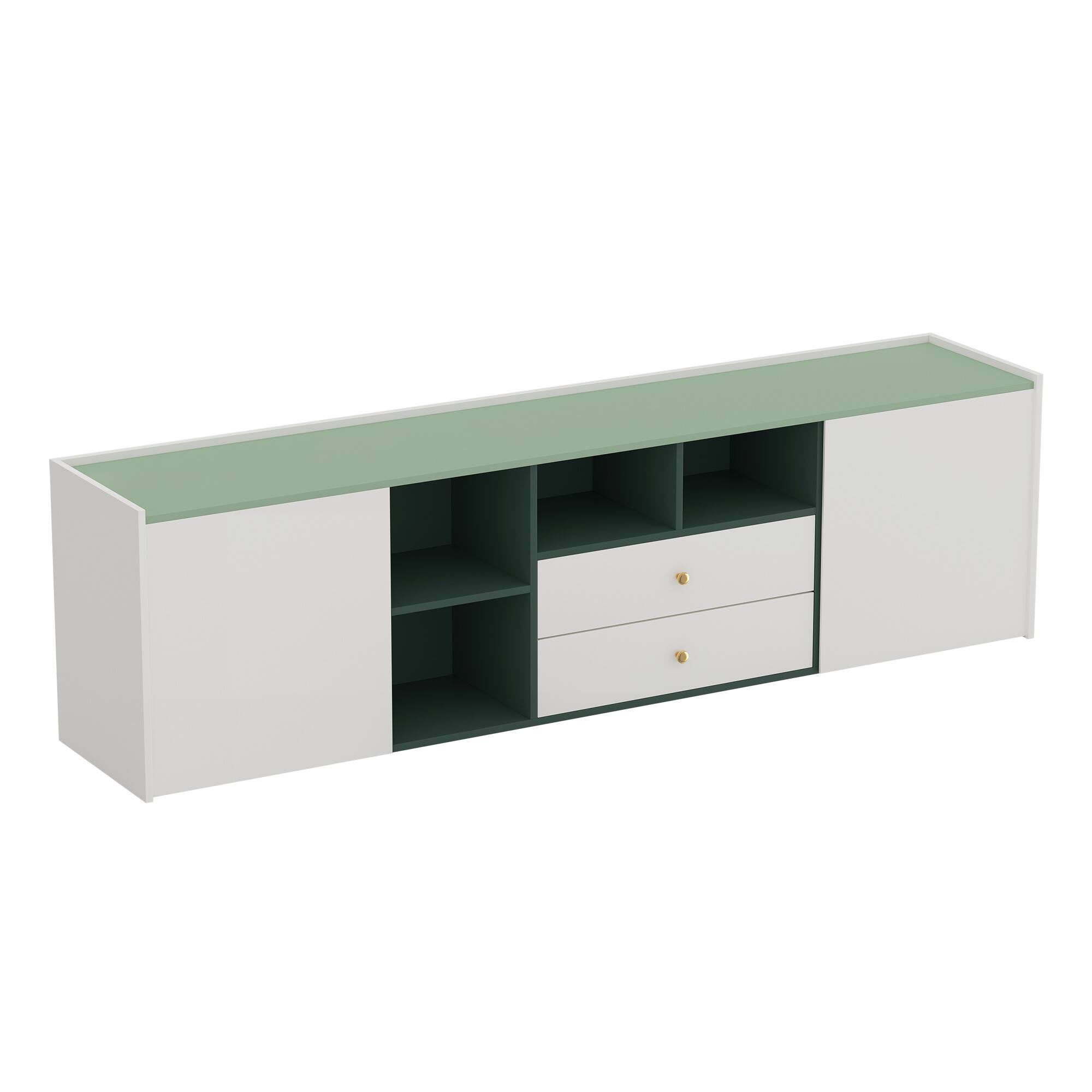 Alt View 4. luck idea - Modern Minimalist 78.7” TV Stand, Gold Pulls & Hidden Handles, Large Storage Media Console - Green.