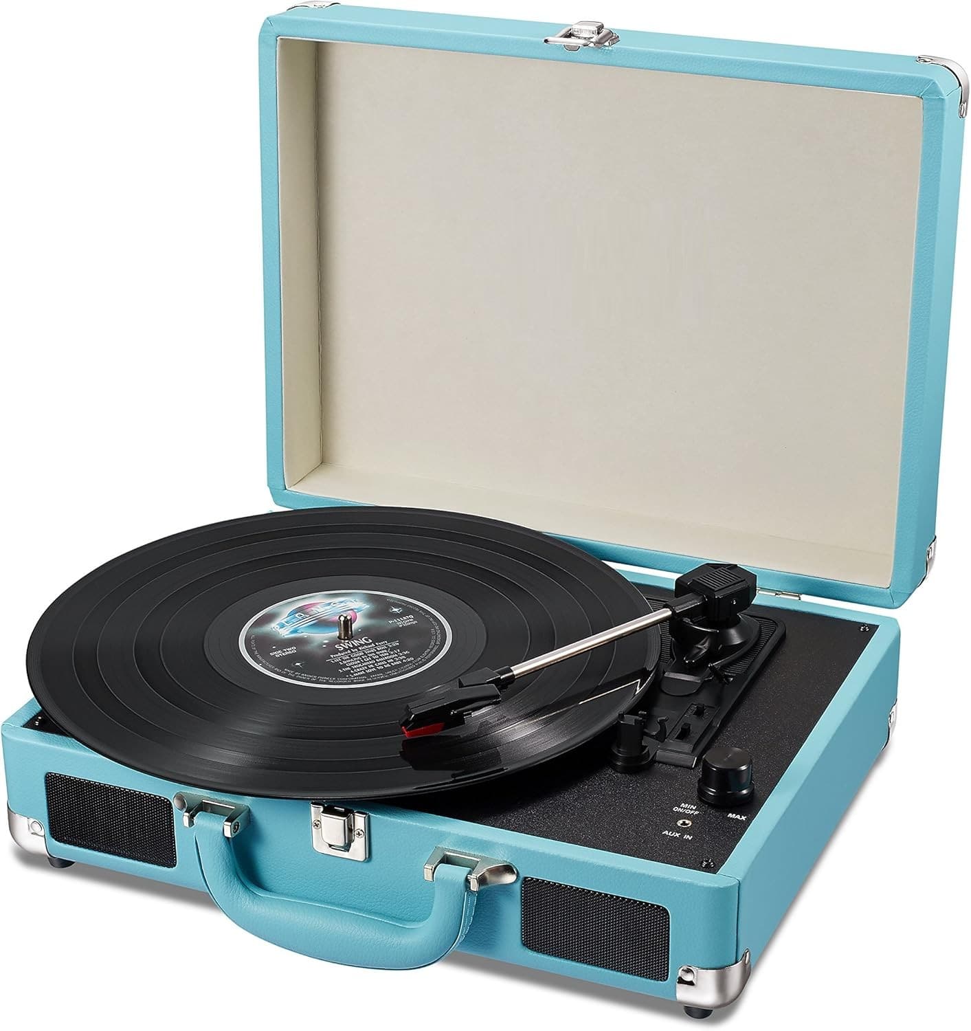 FINEAK - Portable 3-Speed Suitcase Vinyl Record Player with Built-in Speakers - Blue
