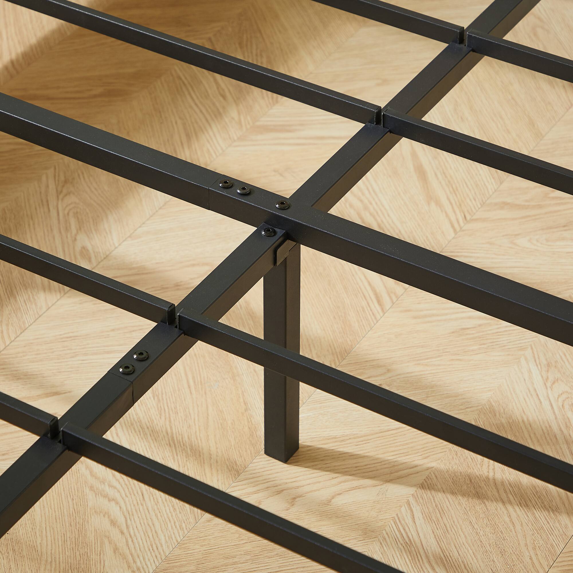 Alt View 9. GOODSILO - Full Size Wooden Corrugated Curved Lines Bed Frame with No Box Spring Needed in Walnut Finish - Walnut.