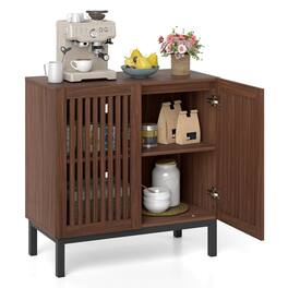 Costway - Buffet Cabinet with Storage, 32" Wooden Sideboard Coffee Bar Station with 2 Doors - Walnut + Black