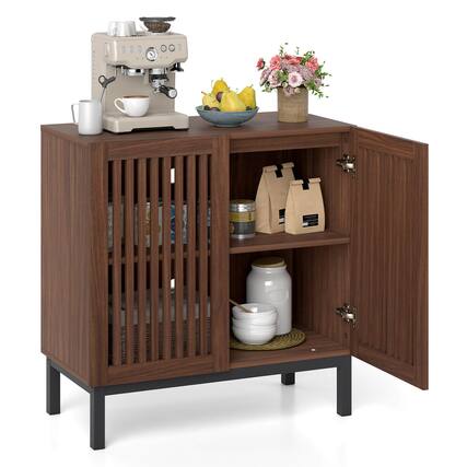 Front. Costway - Costway Buffet Cabinet with Storage, 32" Wooden Sideboard Coffee Bar Station with 2 Doors - Walnut + Black.
