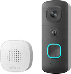Swann - EVO HD Wi-Fi Video Doorbell: Wired or wire-free, motion detection, night vision, 2-way talk, local/cloud storage - Black - Front_Zoom