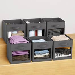 Tooloton - 6-Pack Clear Window Fabric Storage Cubes, 11 Inch Foldable Organizer Bins for Home, Grey - Gray