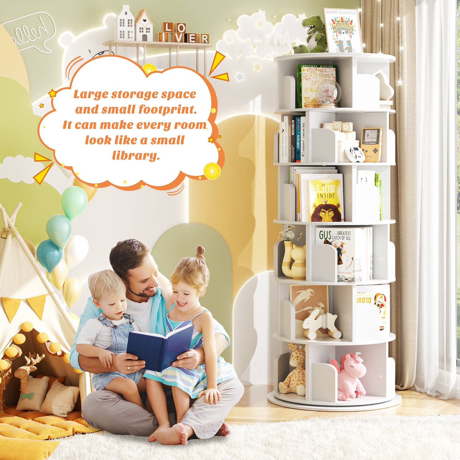 Large storage space and small footprint. It can make every room look like a small library.