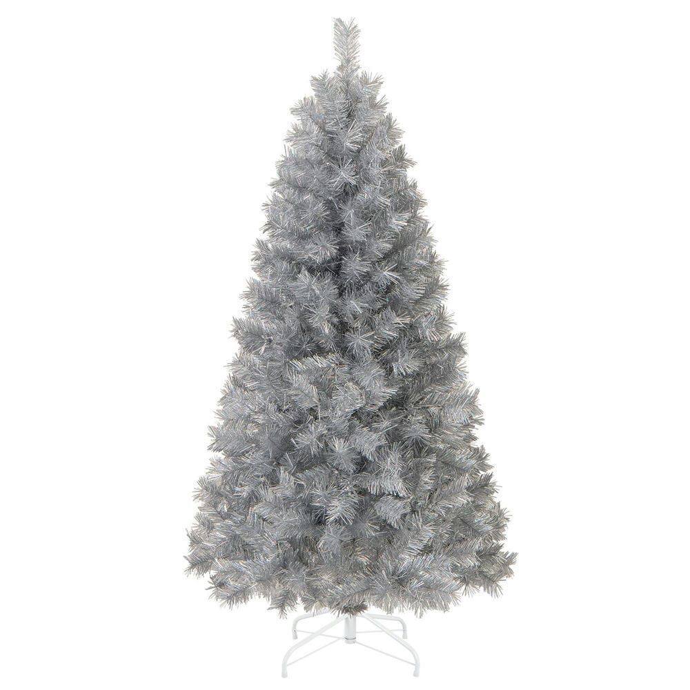 Front. Resenkos - Resenkos 5-Ft Artificial Christmas Tree with Warm White LED Lights, Silver - Silver.