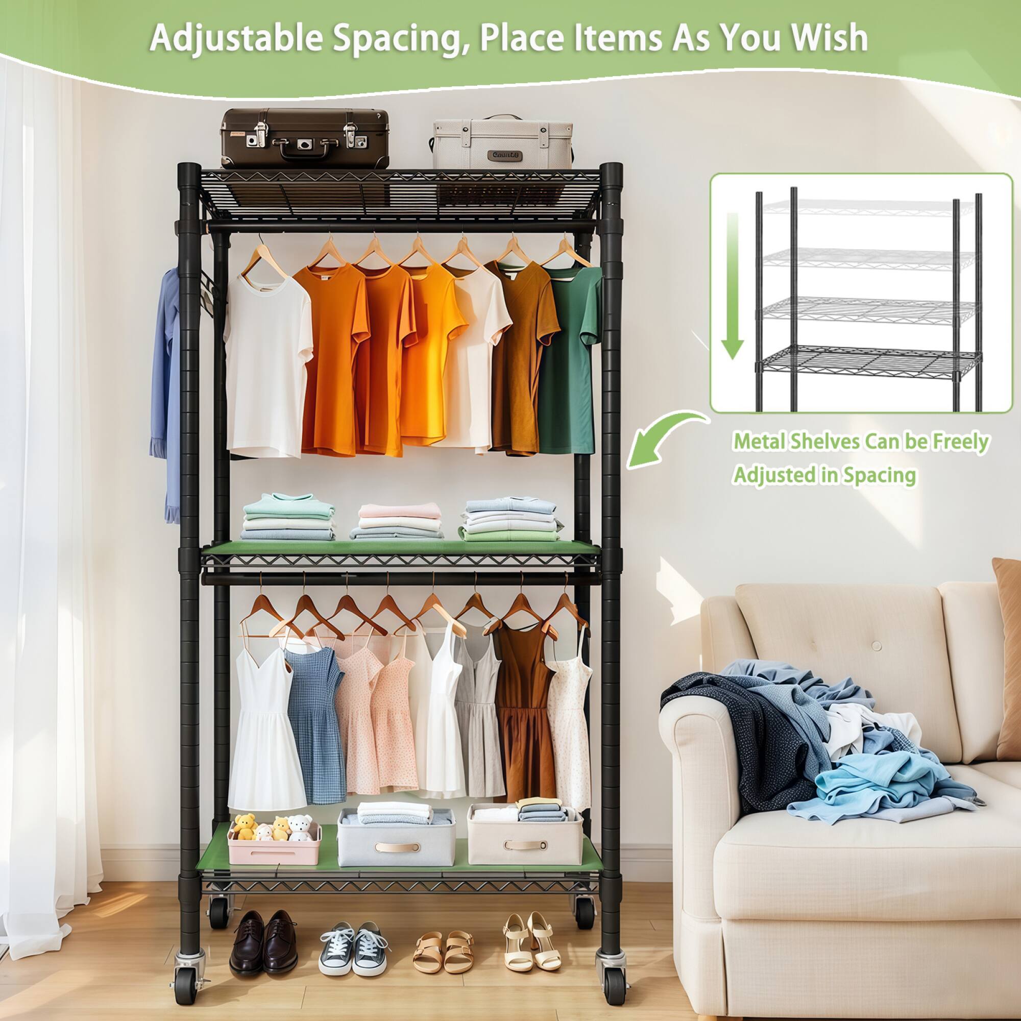 Adjustable Spacing, Place Items As You Wish

Metal Shelves Can be Freely Adjusted in Spacing
