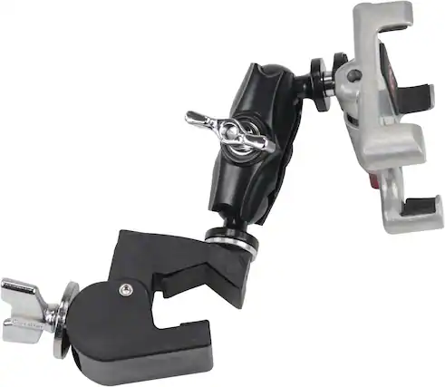 Front. Gibraltar Hardware - Dual Adjust Metal Smartphone Holder, 360° Adjustment in Landscape and Portrait Orientation, with Heavy Duty C Clamp - Black.