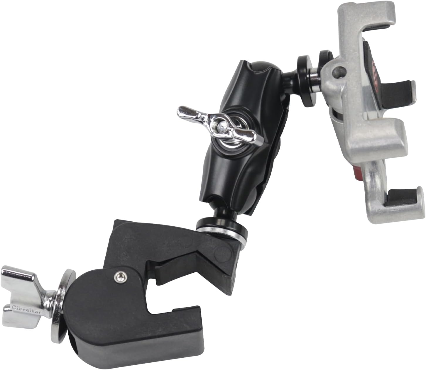 Front. Gibraltar Hardware - Dual Adjust Metal Smartphone Holder, 360° Adjustment in Landscape and Portrait Orientation, with Heavy Duty C Clamp - Black.