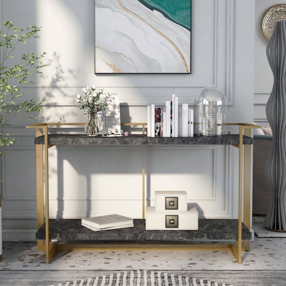 Alt View 4. Furniture of America - Meliman Contemporary Metal 1-Shelf Console Table in Gold and Black - Black.
