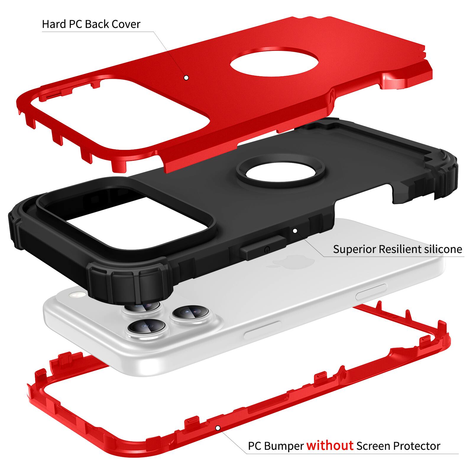 Hard PC Back Cover  
Superior Resilient Silicone  
PC Bumper without Screen Protector