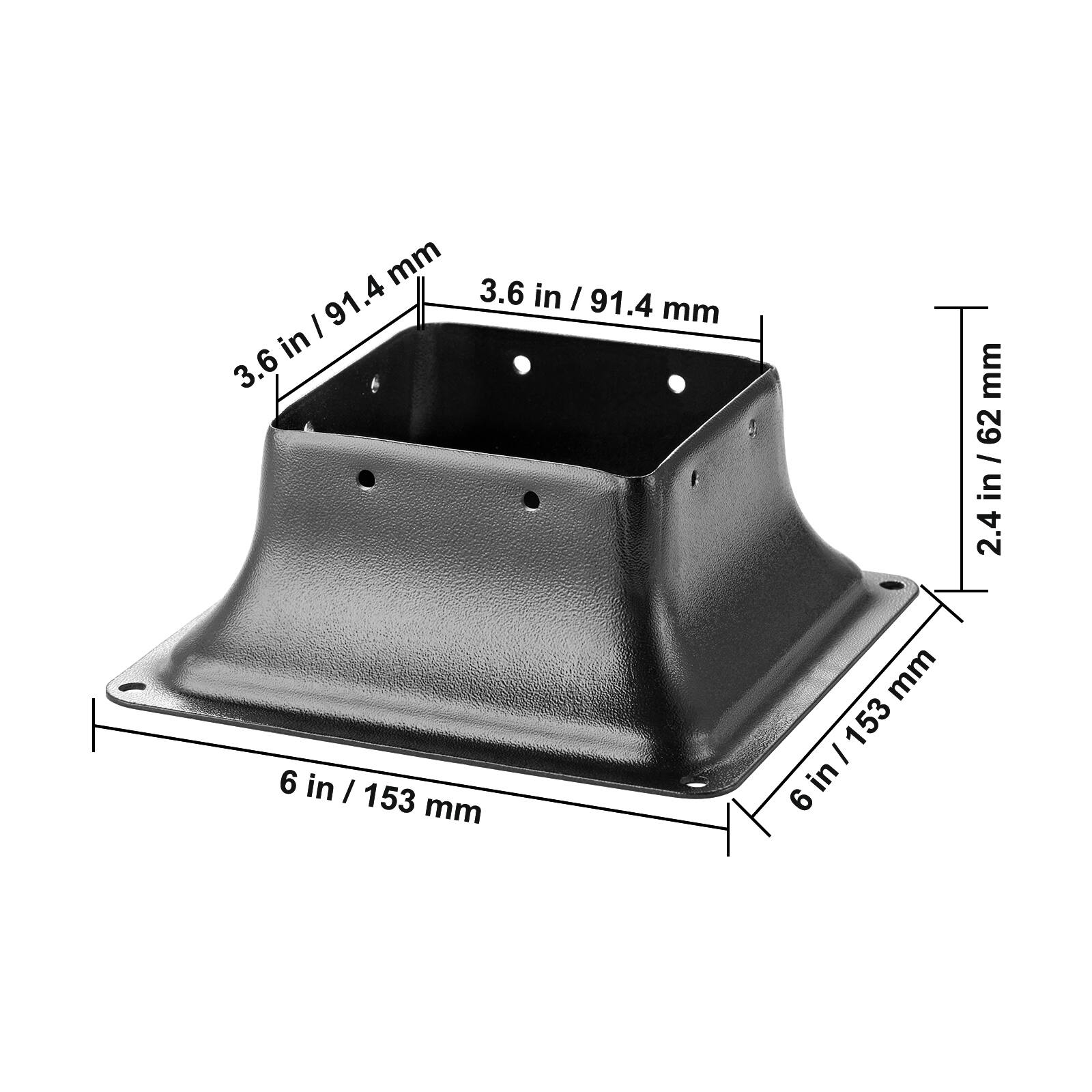- 3.6 in / 91.4 mm
- 6 in / 153 mm
- 2.4 in / 62 mm