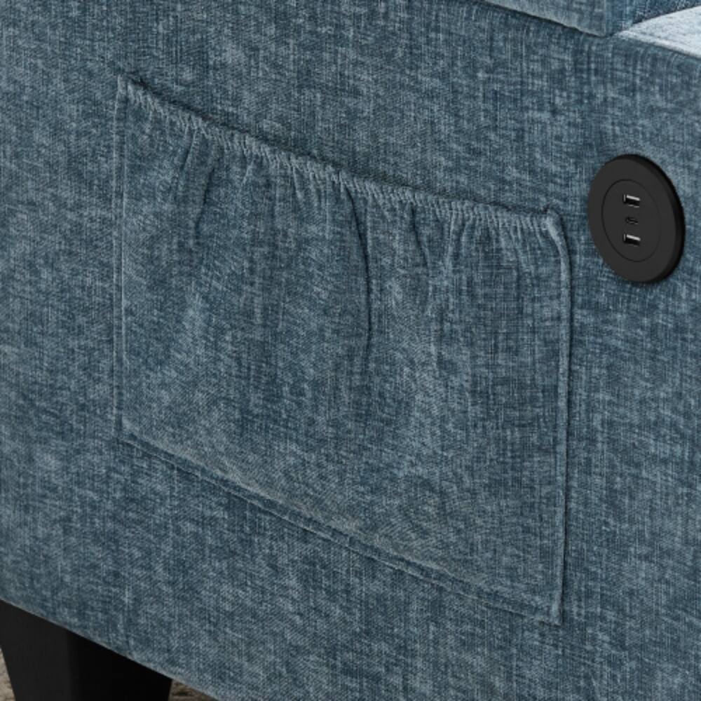 Alt View 4. LUCKY ONE - Single Sofa Recliner w/ Manual Backrest USB Port Cup Holders Hidden Storage Ottoman - Blue.