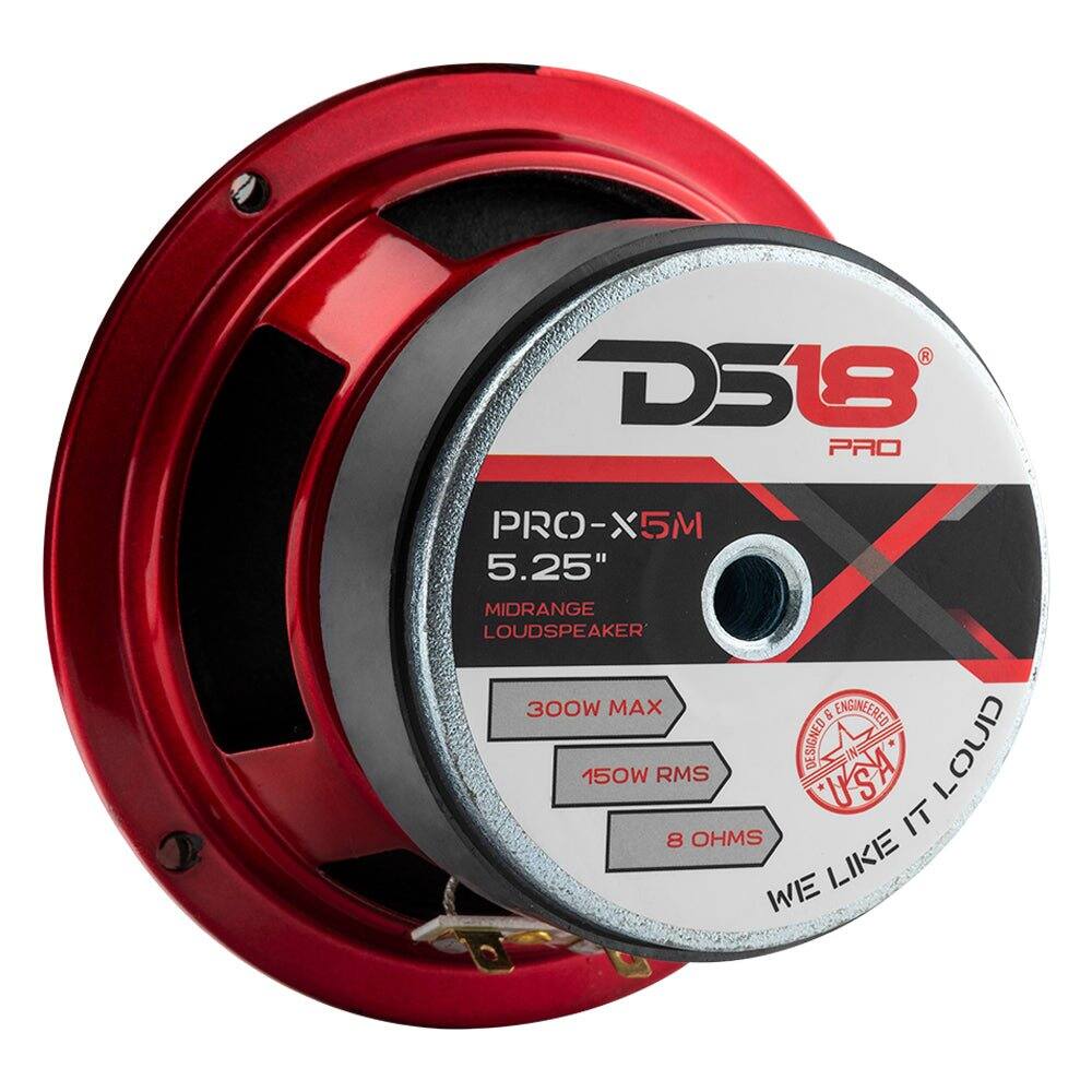 D518 PRO  
PRO-X5M 5.25" MIDRANGE LOUDSPEAKER  
300W MAX & ENGINEERED 150W RMS  
DESIGNED USA  
8 OHMS  
WE LIKE IT LOUD