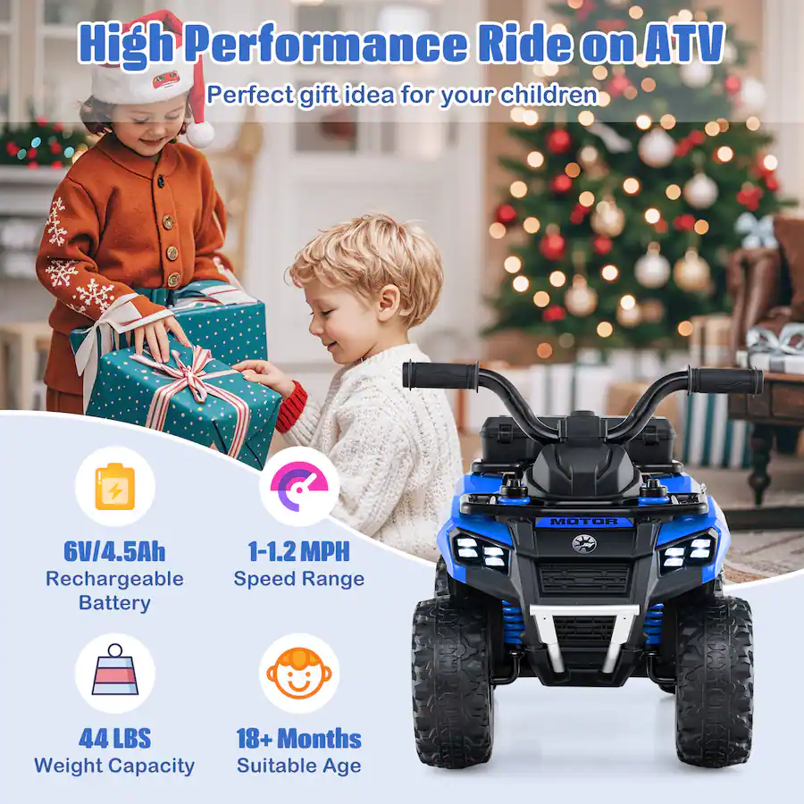 Costway 6V Toddler Ride On Electric Car ATV with Lights & Music & USB ...