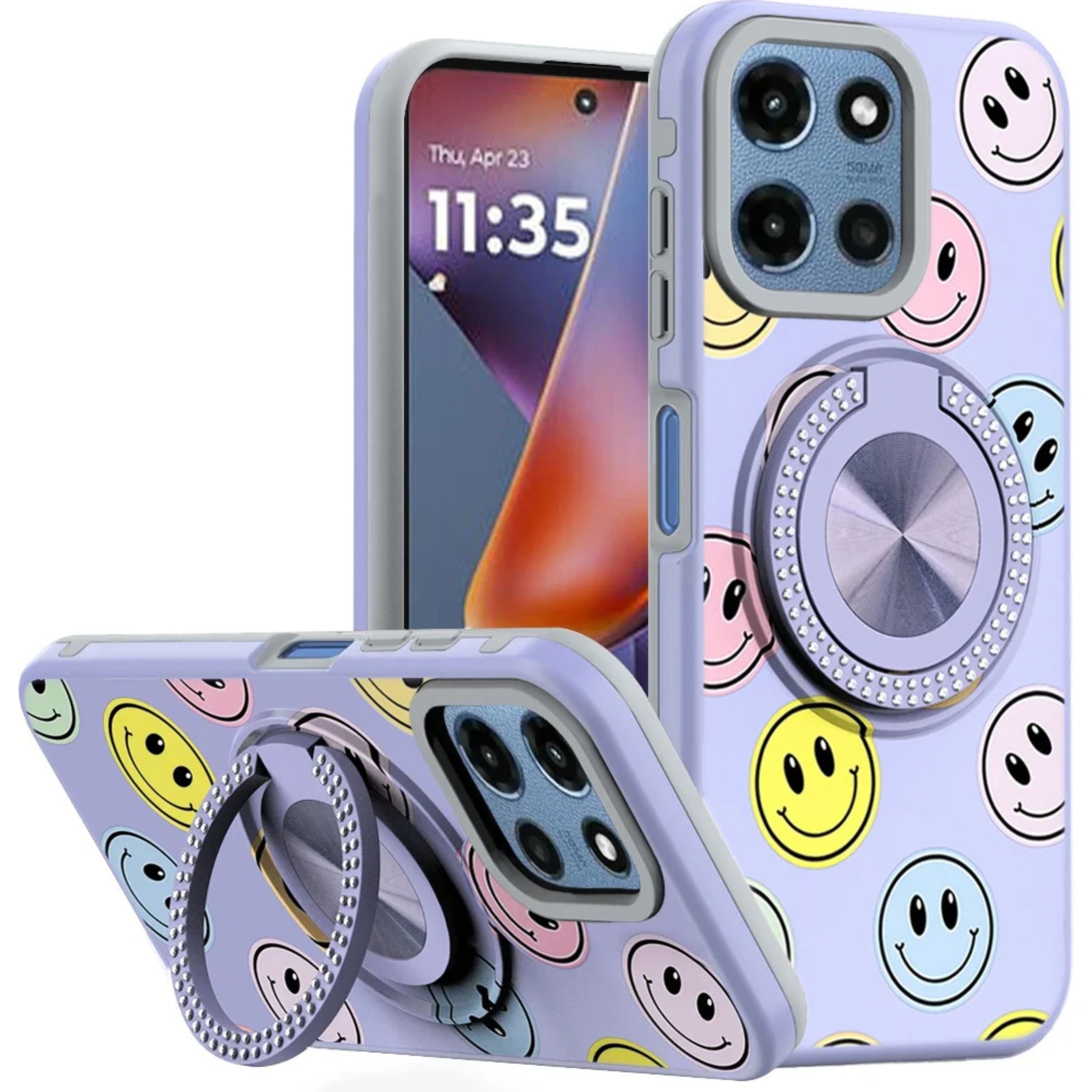Kitcheniva - Bling Case For Moto G 2025 2026 G Play 2026 With 360 Degree Stand And Tempered Glass Smiles - Smile
