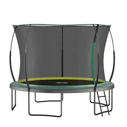 Front. Glintex - 12FT Springfree Trampoline with Bungee System, No-Gap Safety Enclosure, and Rustproof Fiberglass Frame - Dark Green.