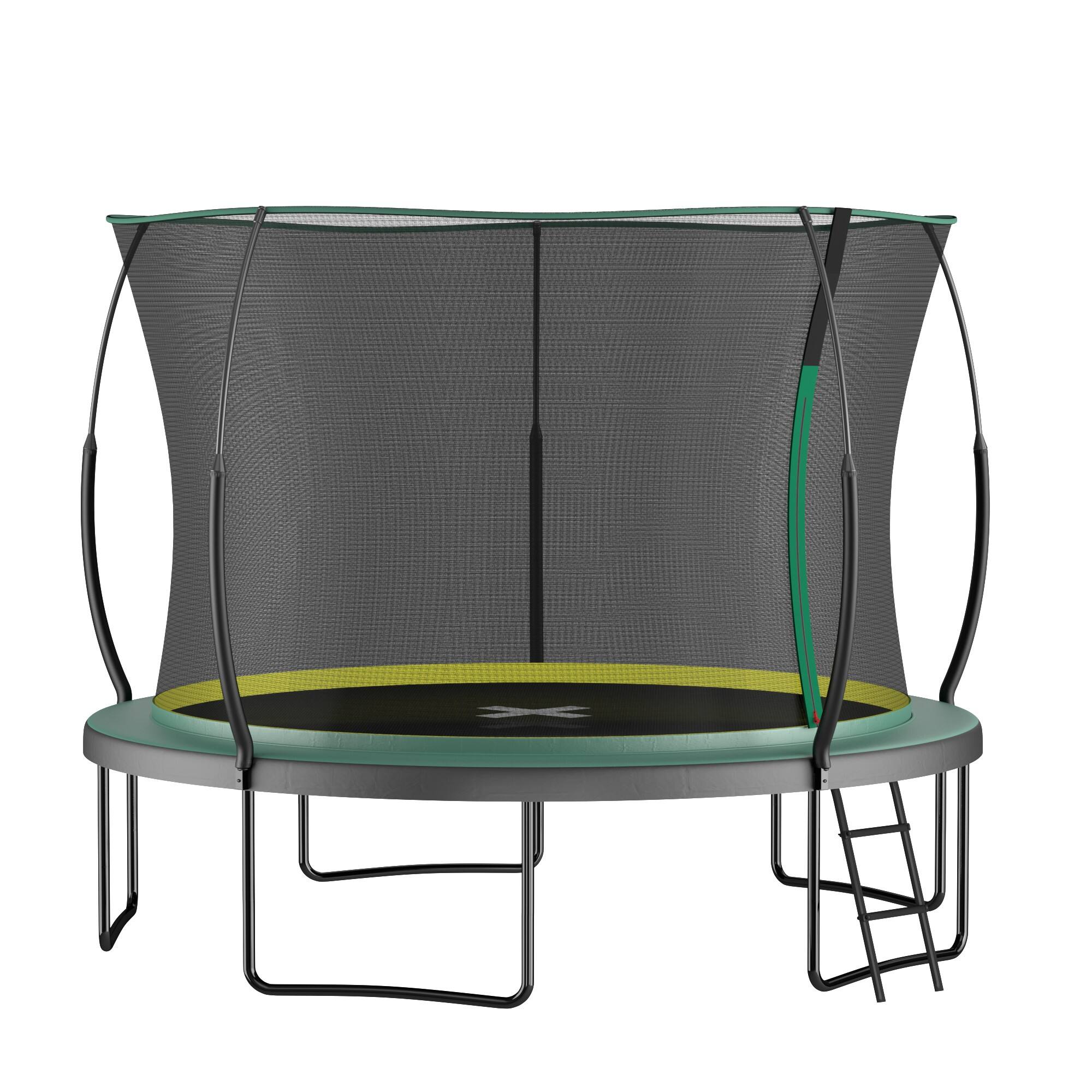 Front. Glintex - 12FT Springfree Trampoline with Bungee System, No-Gap Safety Enclosure, and Rustproof Fiberglass Frame - Dark Green.