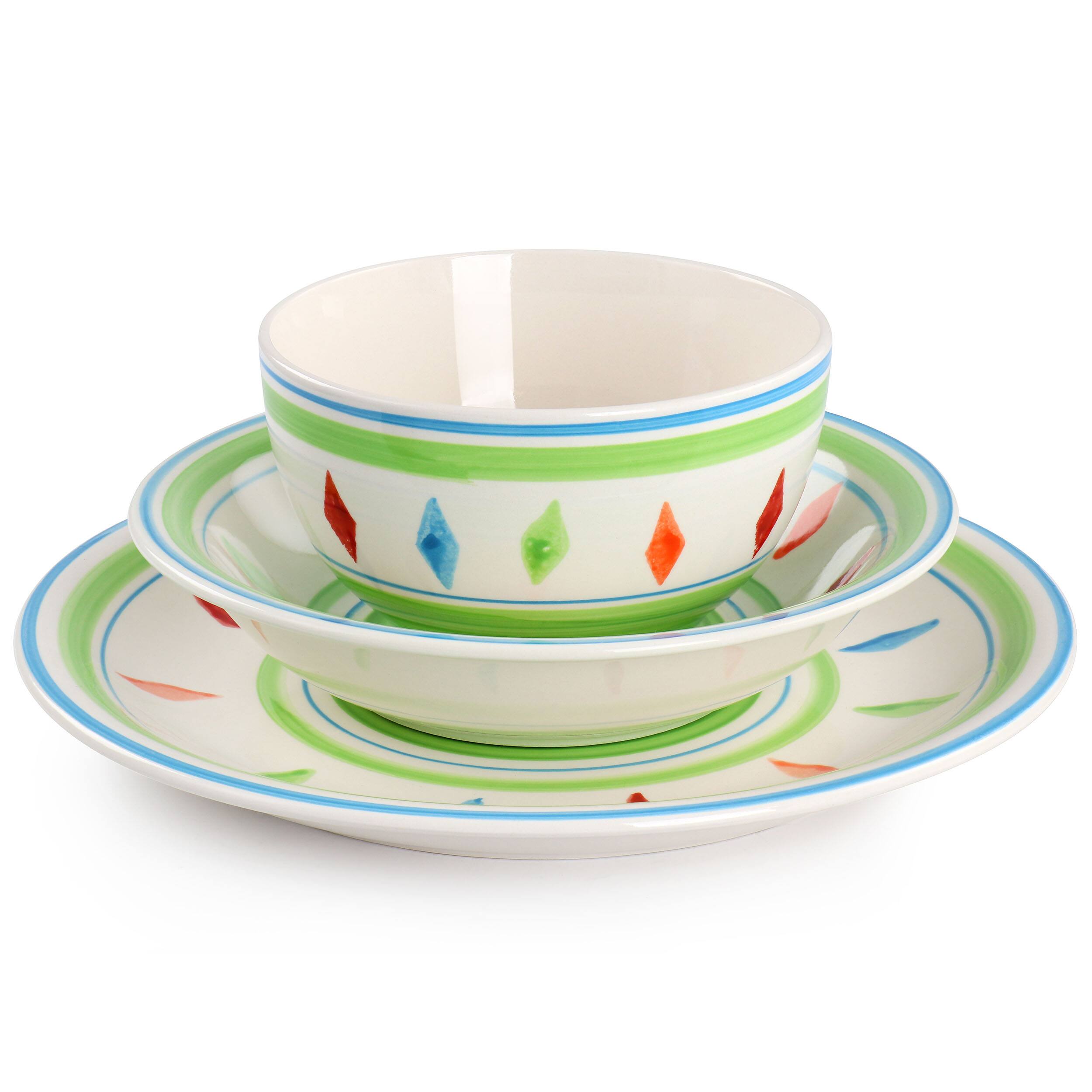Alt View 5. Gibson - Gibson Home Heidy 12 Piece Hand Painted Durastone Dinnerware Set in Green - Green.