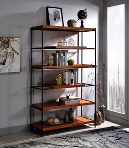TinyHomie - Oaken Honey Oak and Black Finish Bookshelf - Brown Oak