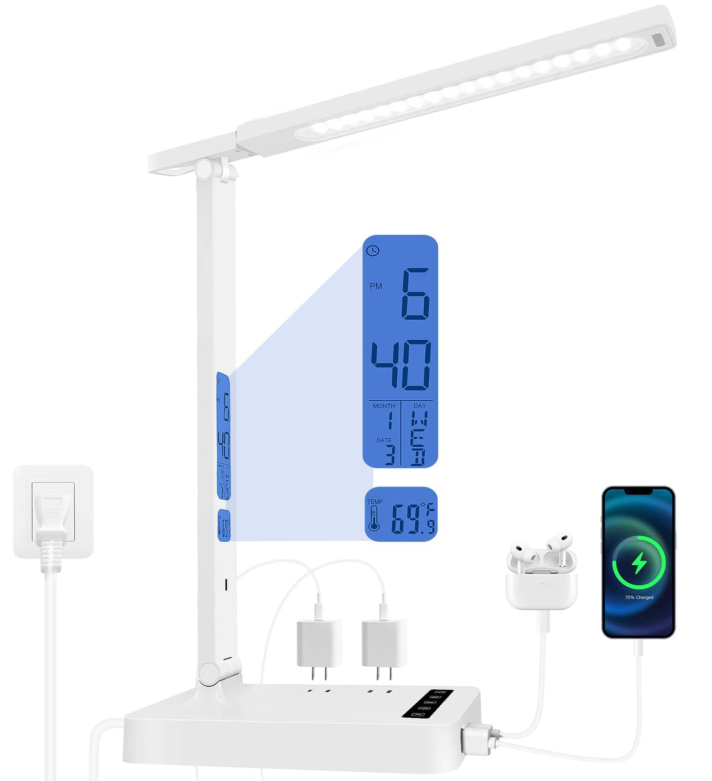 Dazzed Corner - Desk Lamp with Digital Clock - White