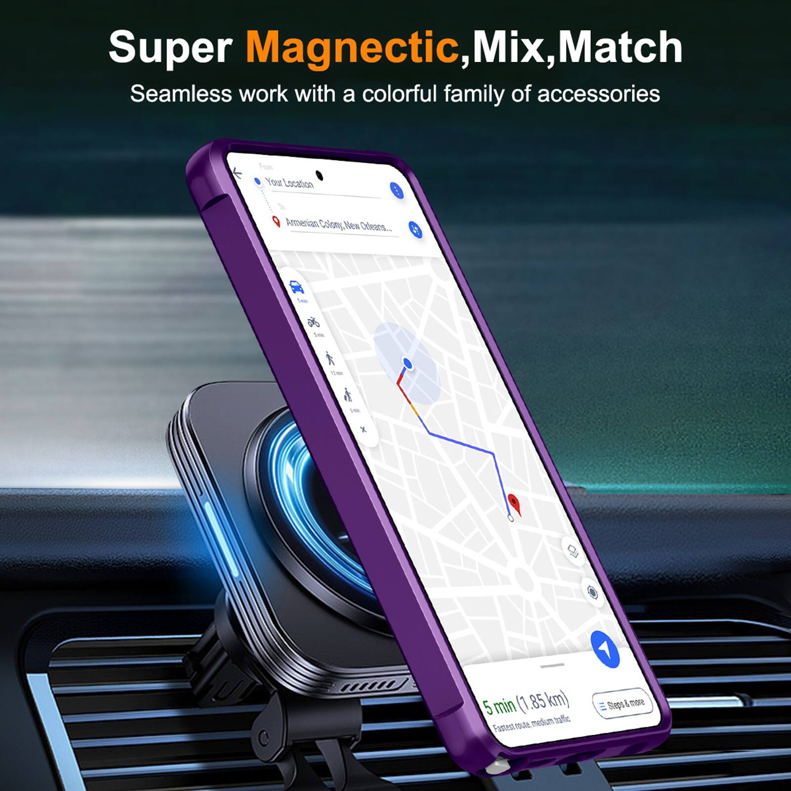 Super Magnetic, Mix, Match  
Seamless work with a colorful family of accessories  

Your Location  
Armenian Colony, New Orleans.  

25  
10  
in  
X  
5 min (1.85 km) medium traffic Fastest route,  
Stops & 510m