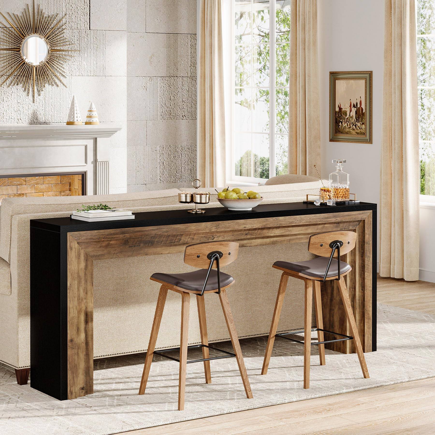 Alt View 1. Tribesigns - 70.9-Inch Long Console Table, Farmhouse Narrow Wooden Sofa Table Behind The Couch for Living Room, Entryway, Hallway, Fo - Black + Brown.