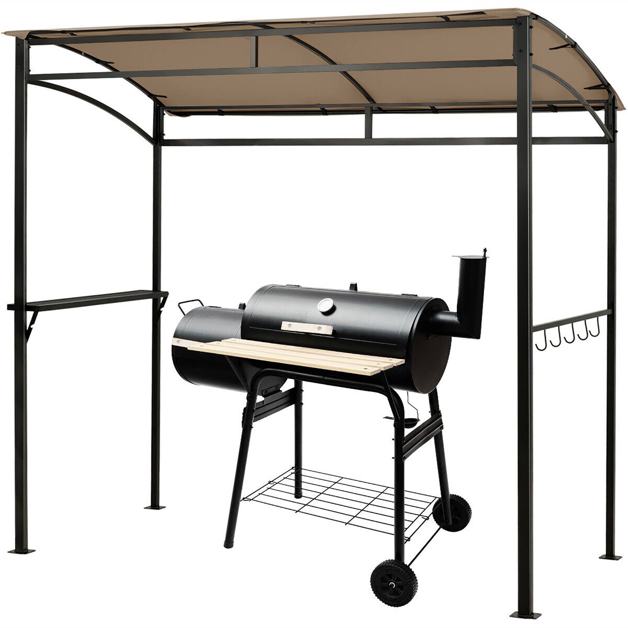 Alt View 8. Gymax - Gymax 7'x4.5' Grill Gazebo Outdoor Patio Garden BBQ Canopy Shelter Storage Hook Brown - Brown.