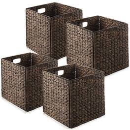 Casafield - 12 x 12-in Water Hyacinth Storage Baskets - 4 Pack - Espresso