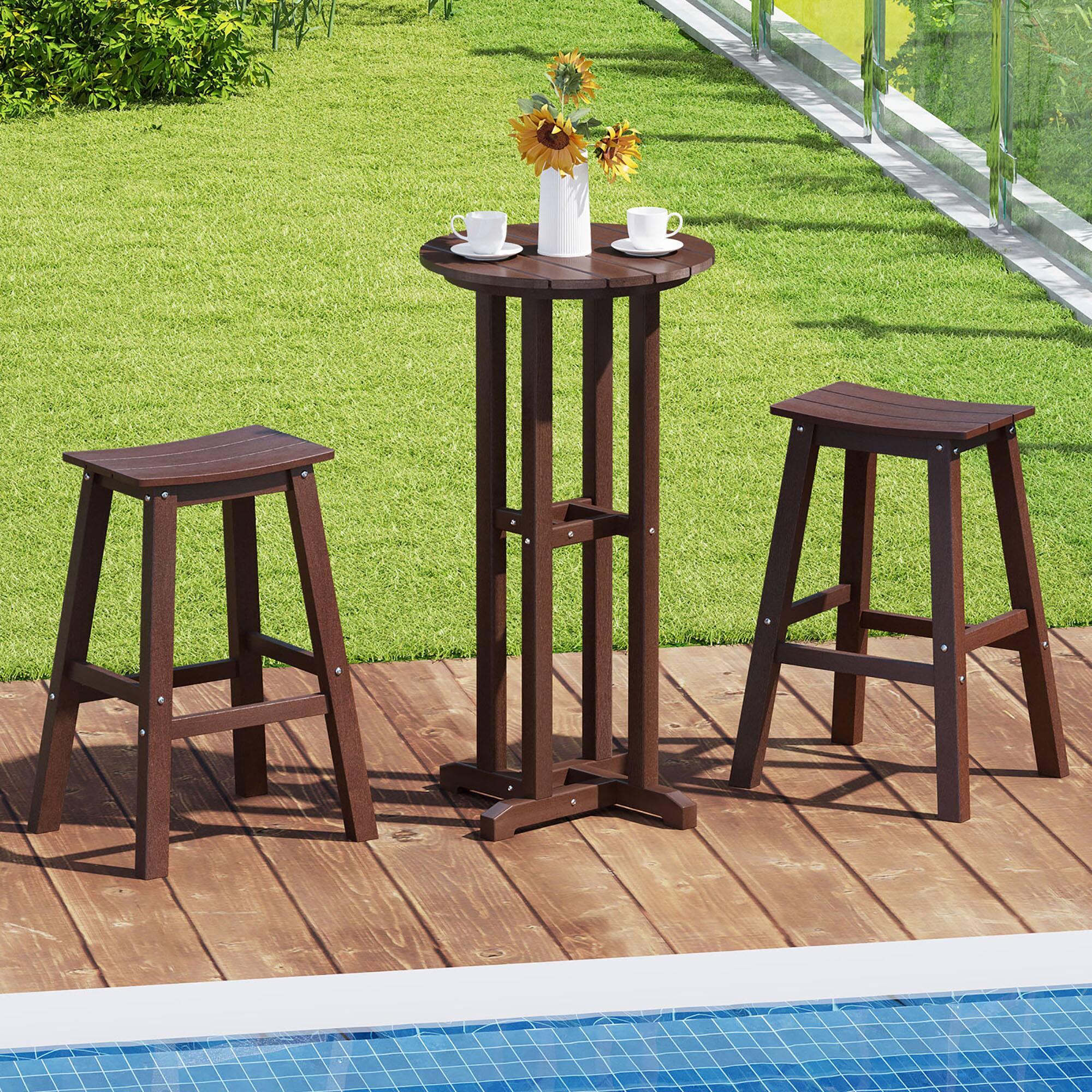 Alt View 5. Gymax - Gymax 21.5'' Round Bar Table Patio HDPE Bar Height Dining Table w/ Slatted Tabletop Brown - Brown.