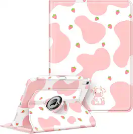 Fintie - Rotating Case for iPad (A16) 11-inch 2025 and iPad 10th Gen 10.9 inch 2022, 360° Swivel Stand Magnetic Shockproof Cover - Strawberry Cow
