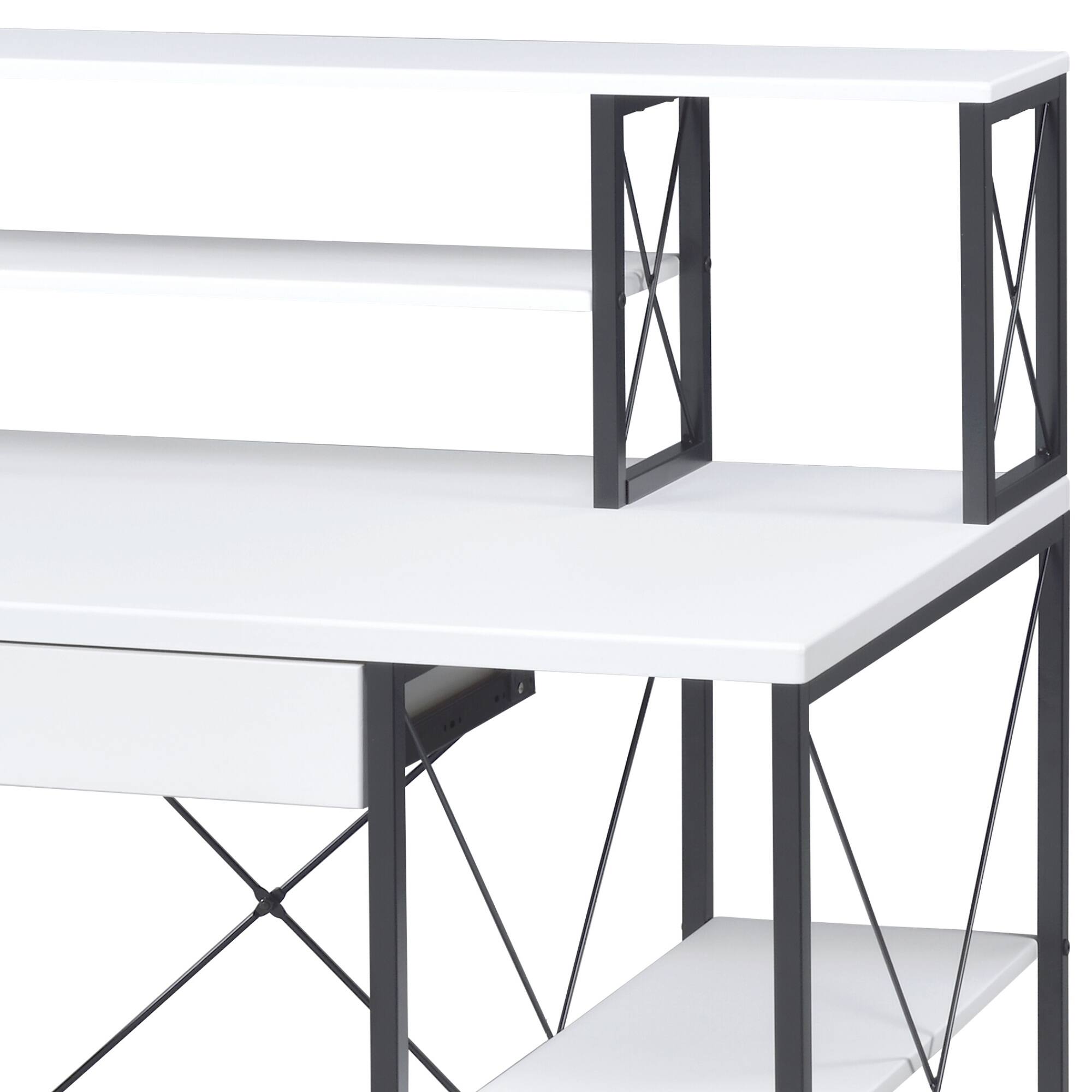 Alt View 5. GOODSILO - All-Purpose Writing Desk with Storage Drawer and Open Compartments for Home Office Use - White.