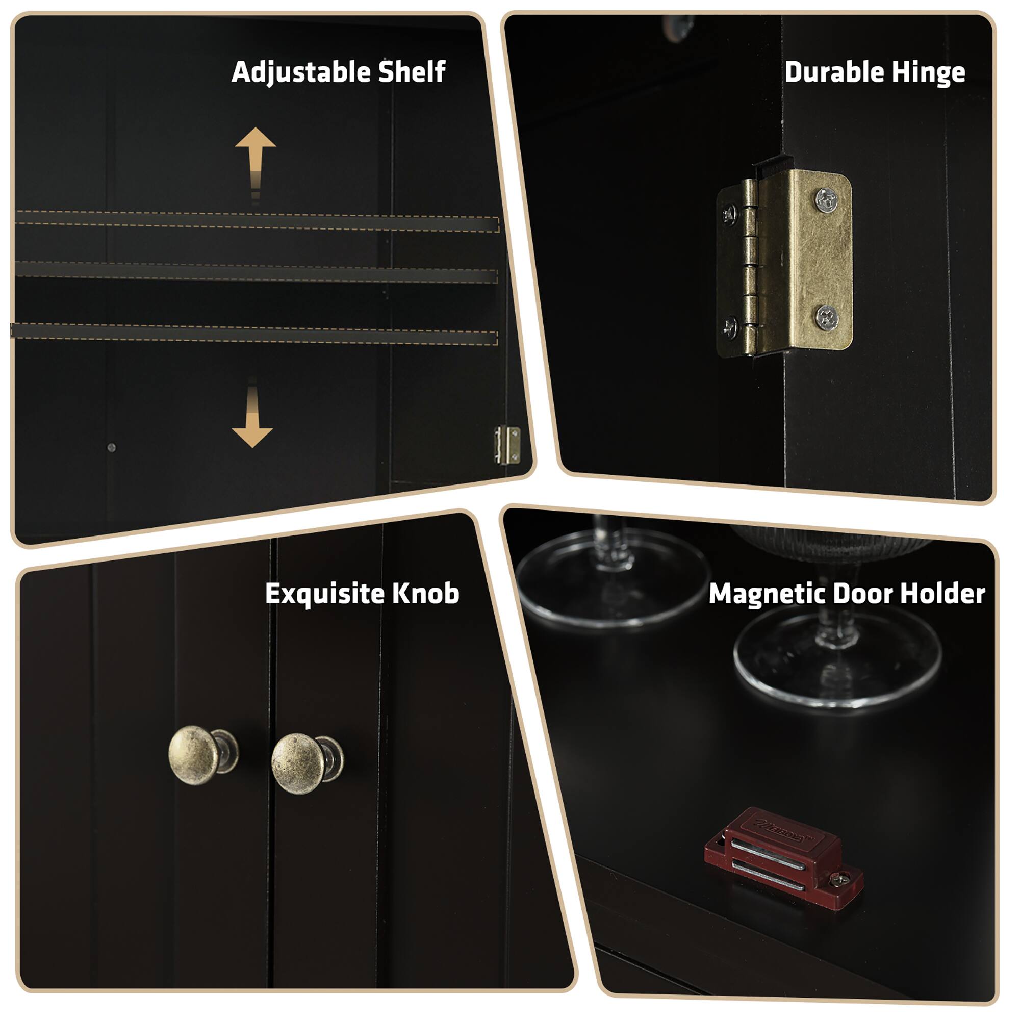 Adjustable Shelf, Durable Hinge, Exquisite Knob, Magnetic Door Holder