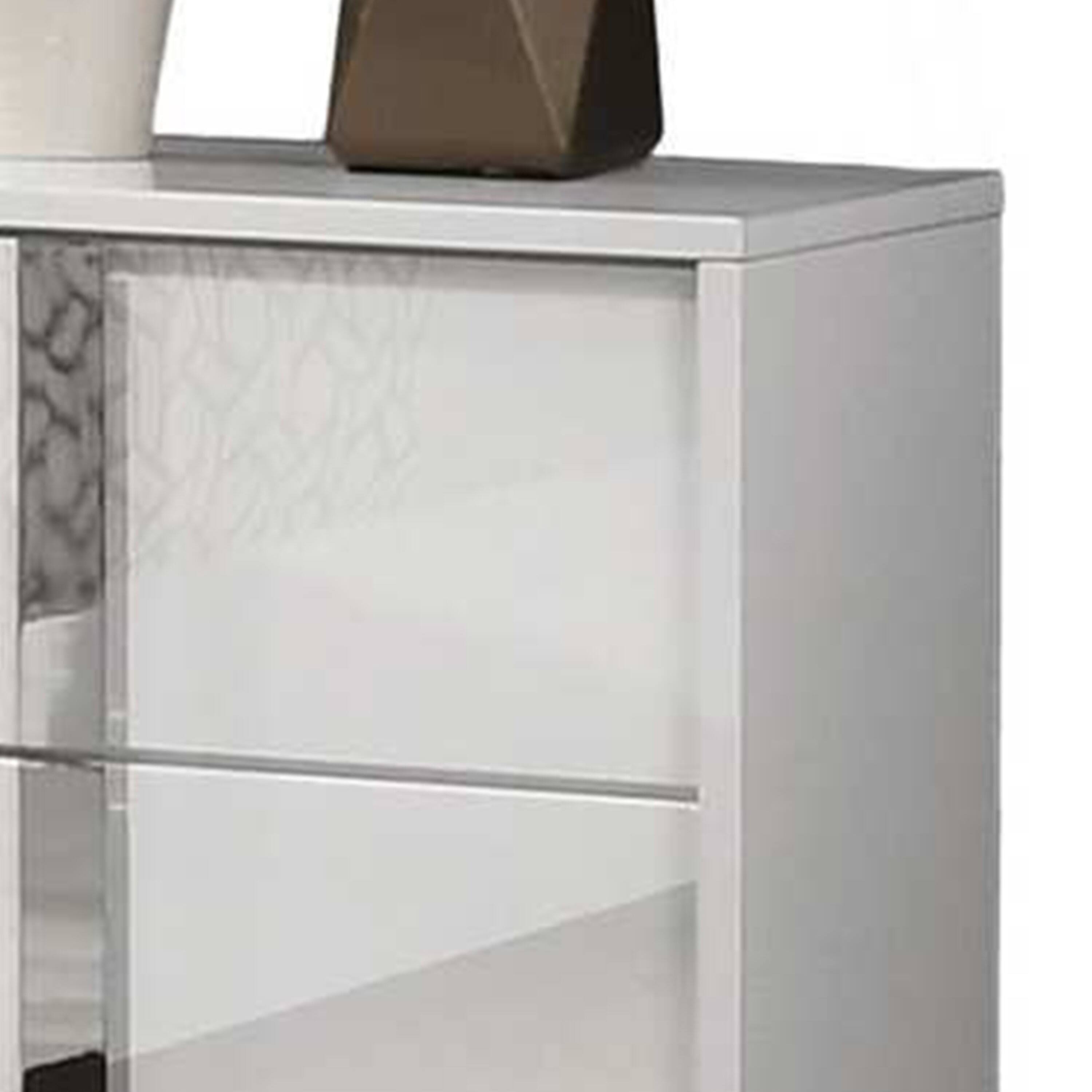 Alt View 2. Manhattan Lane - Suni Nightstand, Glossy White Wood with UV Finish, 2 Drawers, 24 Inch - White, Chrome.