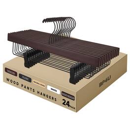 BP4U - 24-Pack Wooden Adjustable Pants Hangers, Solid Wood Bottom Skirt/Trousers Hangers with Wrinkle-Free Design - Dark Cherry