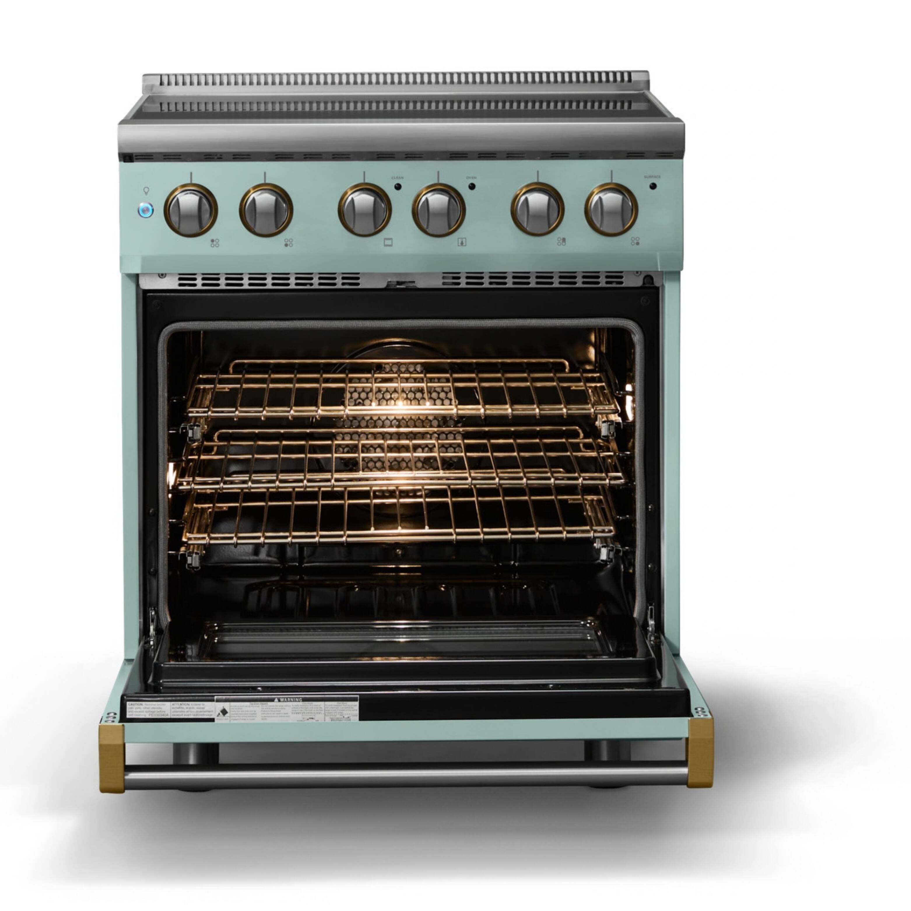 Alt View 2. Viking - 30"W. Pro5S 4.7 Cu. Ft. Freestanding 4 Element  Electric Convection Range - Splash/Brushed Brass - Splash.